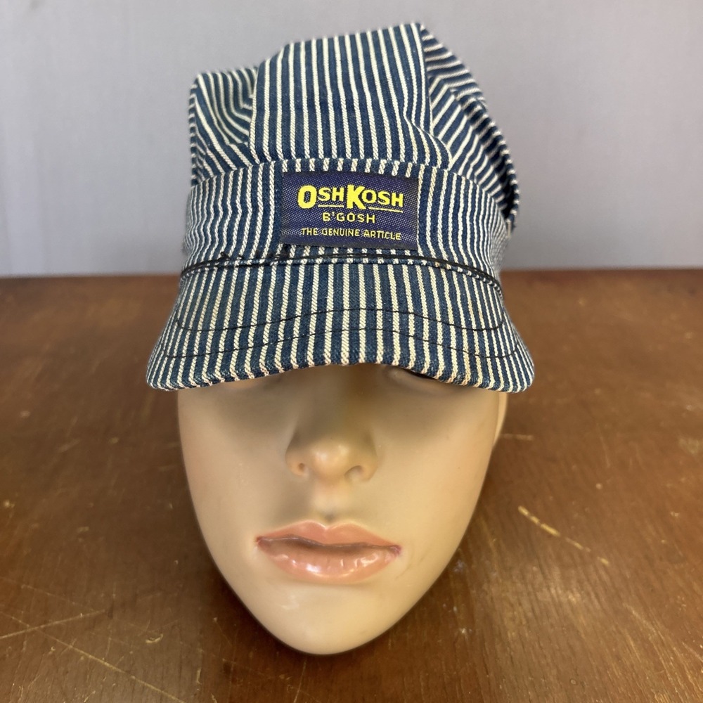 VTG Oshkosh B Gosh Railroad Train Conductors Hat Cap Fitted XS Hickory Stripe